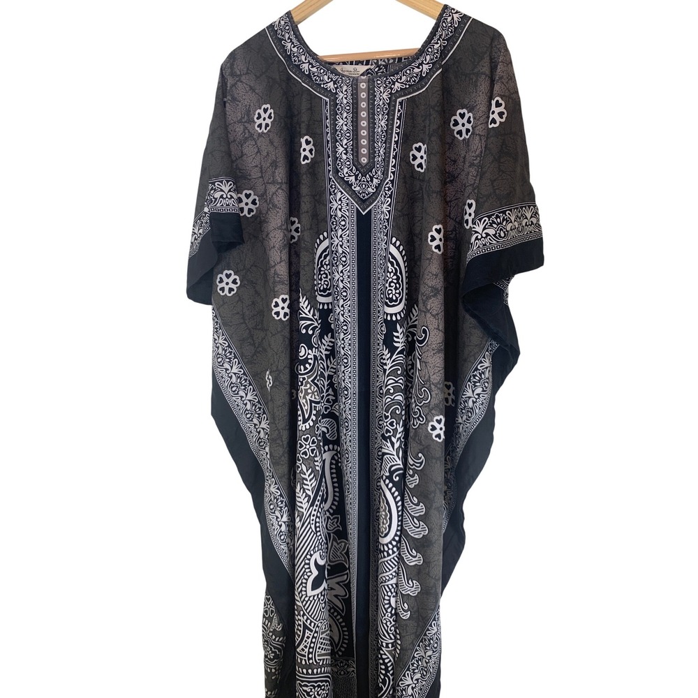 Gypsie Blu Paisley Kaftan Maxi Dress OS Boho Festival Ethnic Resort Women